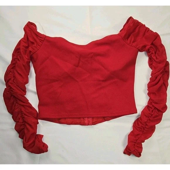Windsor Small Red Corset Ruched Long‎ Sleeve Top Womens Romantic Night Out - Picture 9 of 12